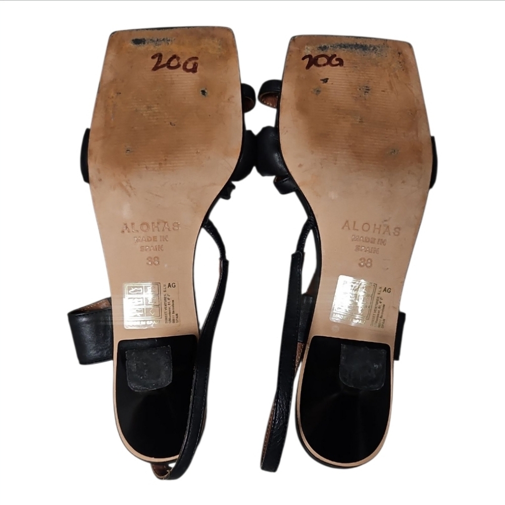 ALOHAS | Asymmetric Strap Black Leather Slingback Sandals in Size EU 38 / US 8 - Picture 6 of 7